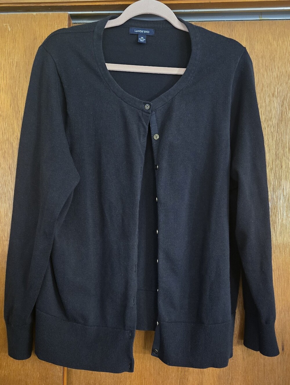 Lands' End Black Women's Cotton Button-Front Cardigan, 1X
